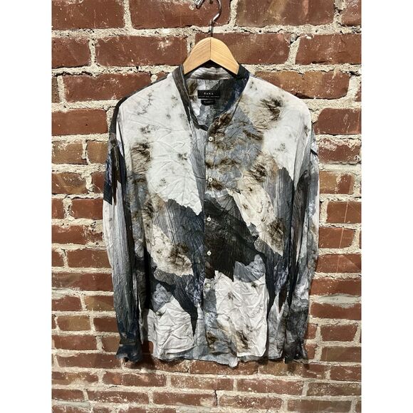 Zara Mens Multicolor Geometric Pattern Long Sleeve Button Up Shirt Size Medium - Picture 1 of 3